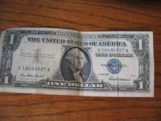 1957 Series One Dollar $1 Silver Certificate Blue Seal  