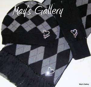 3pc GUESS Rhinestones Knit Beanie Scarf Gloves NWT 2010  