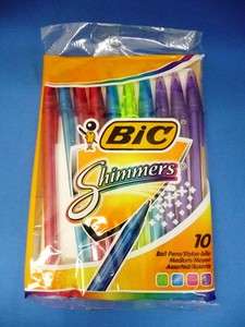 10 Bic Shimmers Green/Blue/Pink/Purple Ink Pens #90778  