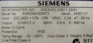 Siemens Micromaster 420 Inverter Dr 6SE6420 2AB11 2AA1  