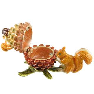 Squirrel w/Pine Cone Bejeweled Trinket Jewelry Box Collectible 
