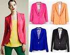 New Women Candy Color Fashion One Button Lapel Slim Blazer Jacket Suit 