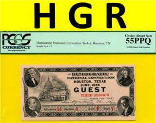 HGR 1928 Democratic Convention Ticket PCGS AU 55PPQ  
