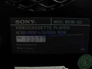 This auction is for a Sony BVW 60 Betacam SP Player S/N 12077. The 