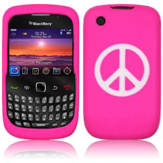 PEACE RUBBER CASE FOR BLACKBERRY 9300 8520 CURVE PINK  