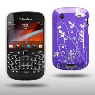 FLOWER AND BUTTERFLY CASE FOR BLACKBERRY 9900 PURPLE  