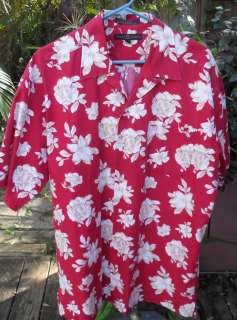 HAWAIIAN SHIRT Large Red Tommy Hilfiger Cotton Floral  