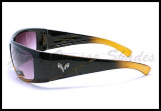 FOX LOGO Mens BIKER STYLE Fashion Sunglasses 2 Tone BLACK/BROWN 