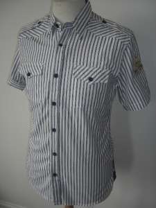 Two Stoned   Mens Shirt White Blue Stripes RRP £50  