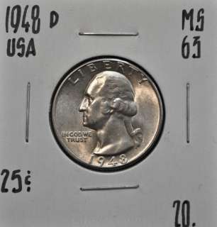 1948 D USA Quarter Dollar graded MS 63  