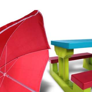 Child Picnic Bench Set Red Parasol Green Kids Children Table Garden 4 