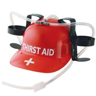 THIRST AID HELMET Drinking Beer Hat CAN HOLDER   Red  