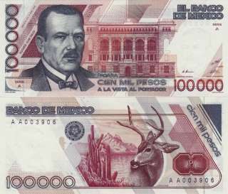Mexico 100,000 Pesos Plutarco 1988, Low Serie A003906.  