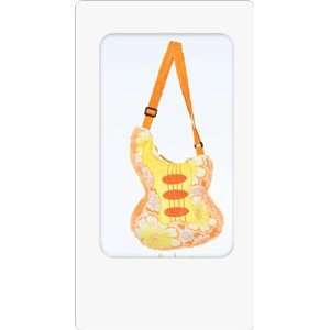  Childrens Plush Guitar Shaped Backpack, Orange Flower 