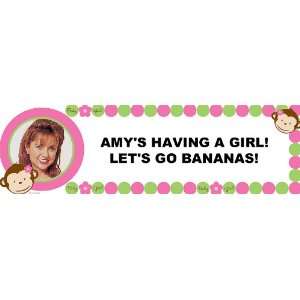 Pink Mod Monkey Baby Shower Personalized Photo Banner Standard 18 x 