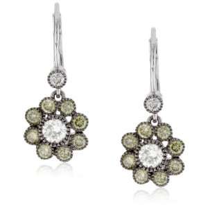   Sethi Couture Green and White Diamond Cluster Drop Earrings Jewelry