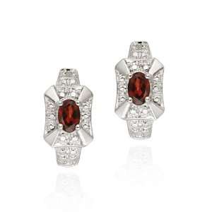   Garnet & Diamond Accent Rectangle Frame Half Hoop Earrings Jewelry
