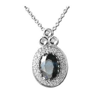  14K White Gold Sapphire & Diamond Necklace DivaDiamonds Jewelry