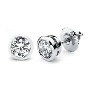   14K Bezel Set Round Solitaire Diamond Stud Earrings 2.00ctw Jewelry
