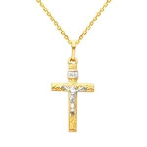  Gold 2 Two Tone Gold Crucifix Cross Charm Pendant with Yellow Gold 
