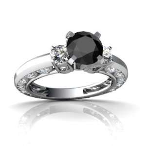   White Gold Round Genuine Black Onyx Engagement Ring Size 6 Jewelry