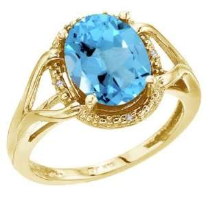   Gold December Birthstone 10x8 Oval Blue Topaz and Diamond Rope Ring