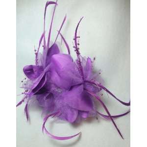  Purple Flower Feather Hair Clip Claw 