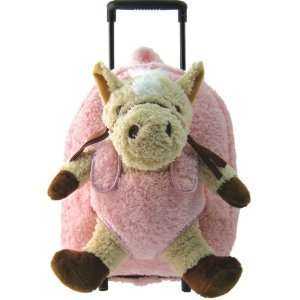  Kids Girls Pink Horse Plush Roller Backpack With Stuffie 