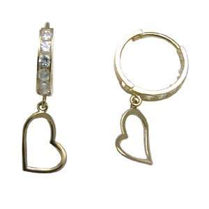    Classy Hollow Heart Dangle 14K Yellow Gold Huggie Earrings Jewelry