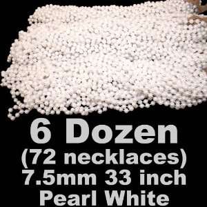   inch 7.5mm Round Pearl White Mardi Gras Beads   6 Dozen (72 necklaces