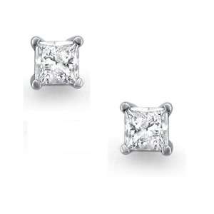  14k White Gold Princess cut Diamond Stud Earrings (1 cttw 