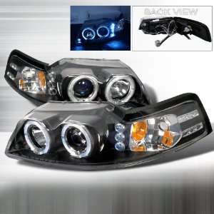 99 00 01 02 03 04 Ford Mustang Halo Projector Headlights   Black (Pair 
