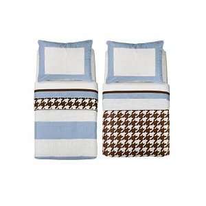  Bacati Metro Blue, White & Chocolate 4pc Toddler Bedding 