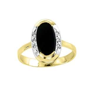  Oval Onyx & Diamond Ring 14K Yellow Gold Jewelry