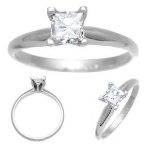   Gold Princess Cut Diamond Solitaire Engagement Ring 0.50ct Jewelry