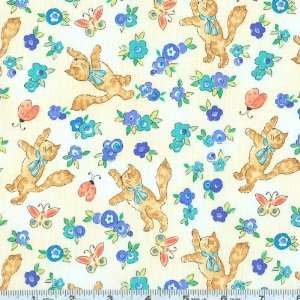  45 Wide Nine Lives Chasing Butterflies Blue Fabric By 