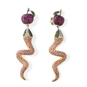  18k Two Tone Gold Snake Earrings with Multi Color 