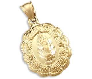 14k Yellow Gold Virgin Mary Medallion Charm Pendant New  