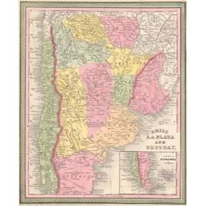  Mitchell 1850 Antique Map of Chile, La Plata (Argentina 
