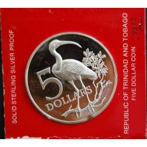 Sterling Silver Proof   1976 Republic of Trinidad & Tobago Five Dollar 