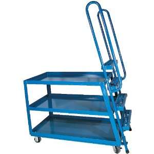 Vestil SPS HD Service Cart with Step Ladder, 3 Shelves, Blue, 1000 lbs 