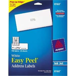 Avery Easy Peel Address Labels, Inkjet Printers, White, 1 