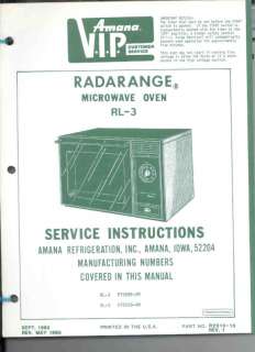 Amana Radarange Model # RL 3 Microwave Service Manual  