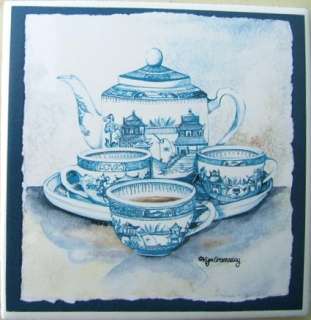 Ceramic Tile Blue Willow Tea Set #2  