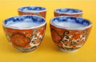 ANTIQUE JAPANESE IMARI PORCELAIN TEA OR SAKE CUPS SET FOUR FINE MEIJI 