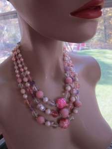 1950s Vintage Chunky Popcorn Multi Strand Pearl PINK Necklace  