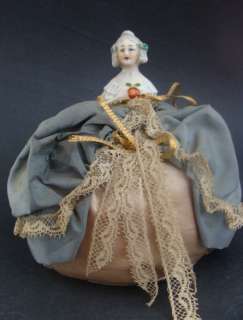 Rare Pin Cushion Dress Lady Antique Figurine Porcelain  