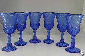 VINTAGE COBALT BLUE WINE PORTRAIT GLASSES OR CHALICE SET OF 6  