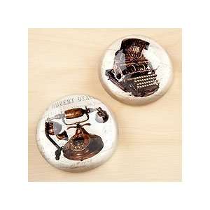  Antique Typewriter/Telephone Paperweights, Set of 2 
