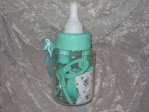 14 pc. Gift Set Baby Bank Bottle Bib Brush Green NEW  